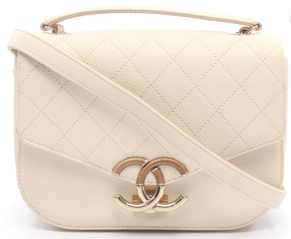 Chanel Coco Mark Top Handle Flap Bag Cream and Beige