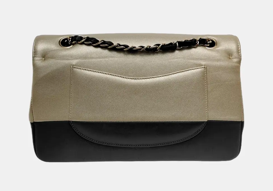 Chanel Two Tone Medium Classic Metallic Grained Gold Black