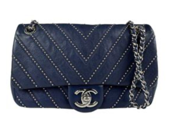Chanel V-Stitch Studs Silver Navy