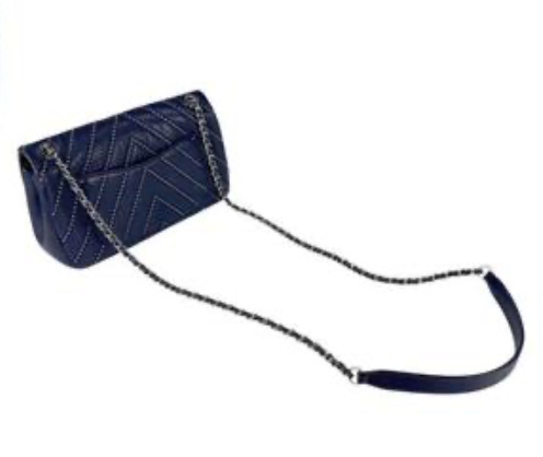 Chanel V-Stitch Studs Silver Navy