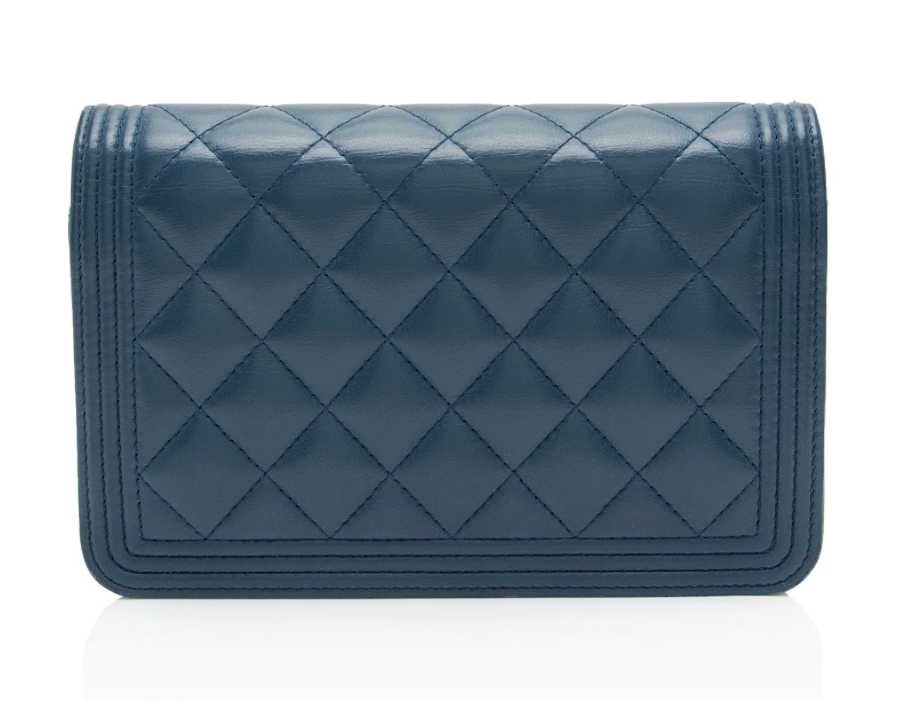 Chanel Quilted Caviar Boy Wallet on Chain Blue