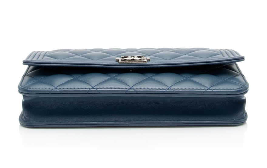 Chanel Quilted Caviar Boy Wallet on Chain Blue