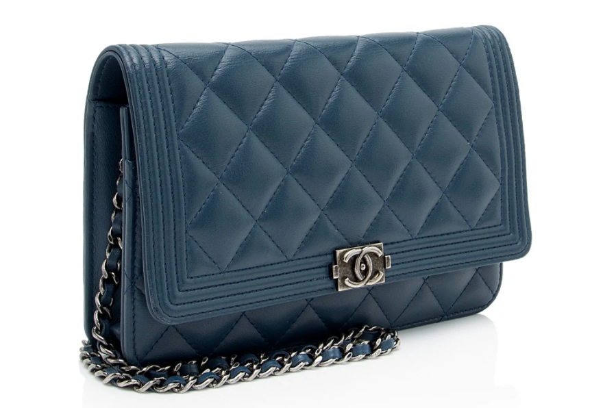 Chanel Quilted Caviar Boy Wallet on Chain Blue