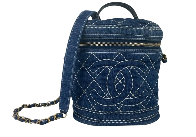 Chanel Blue Denim CC Vanity Case Bag