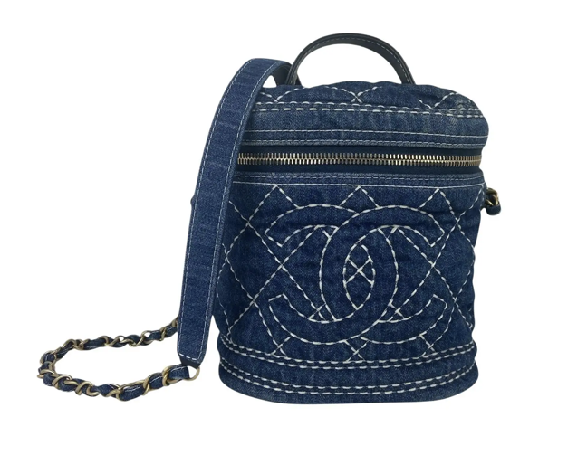 Chanel Blue Denim CC Vanity Case Bag