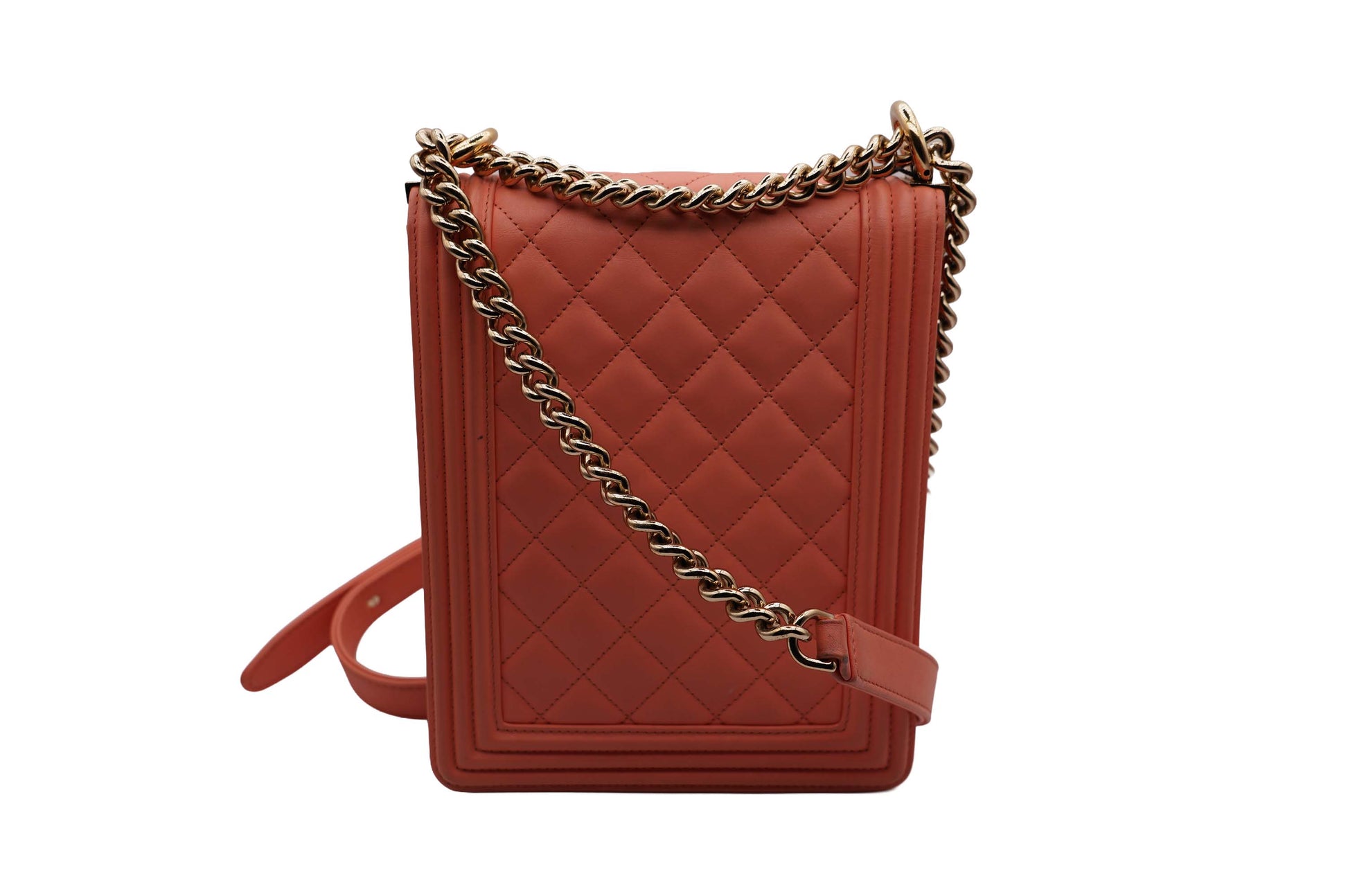 Chanel Coral Quillted Leather North South Boy Flap Bag
