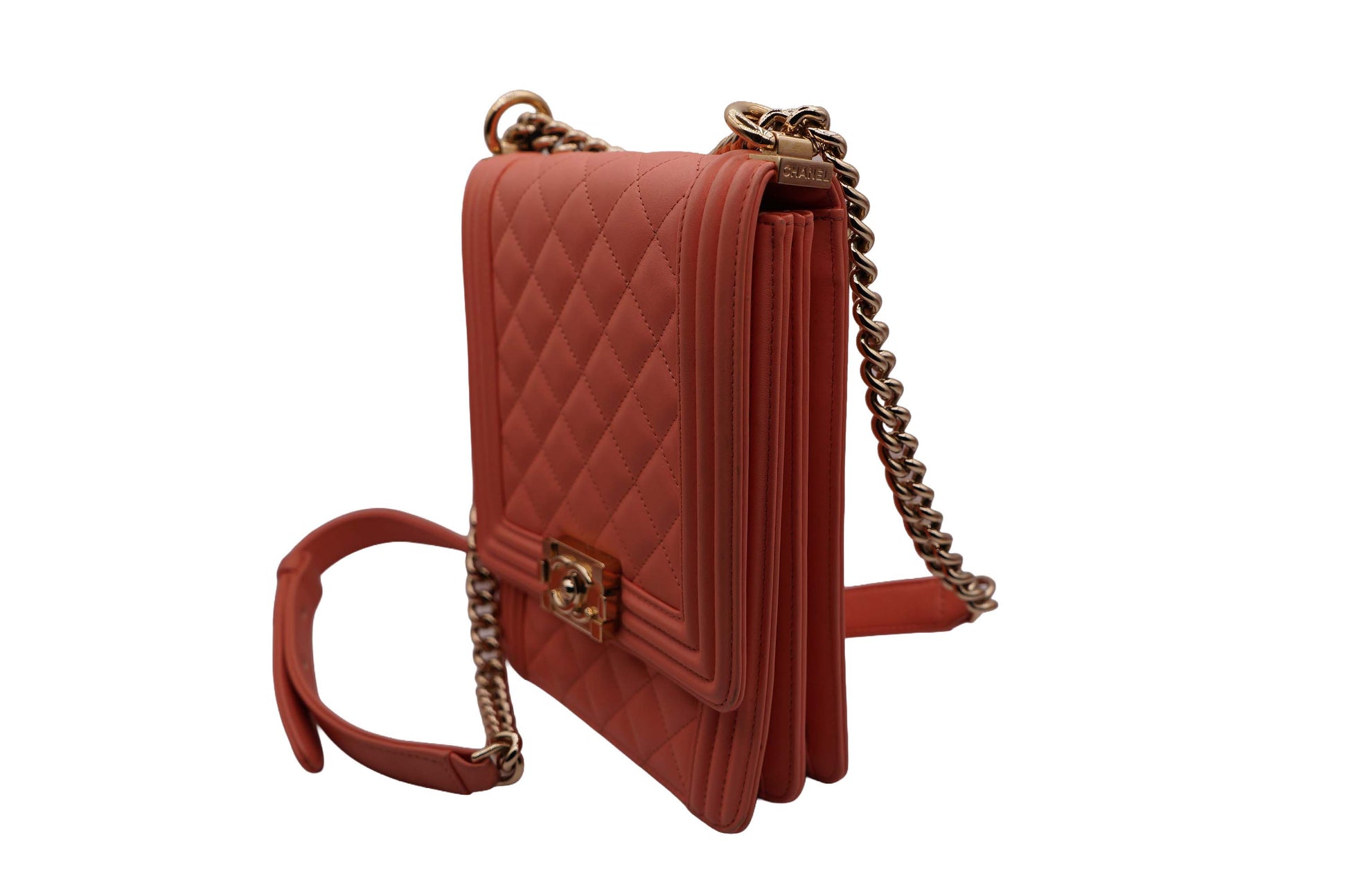 Chanel Coral Quillted Leather North South Boy Flap Bag