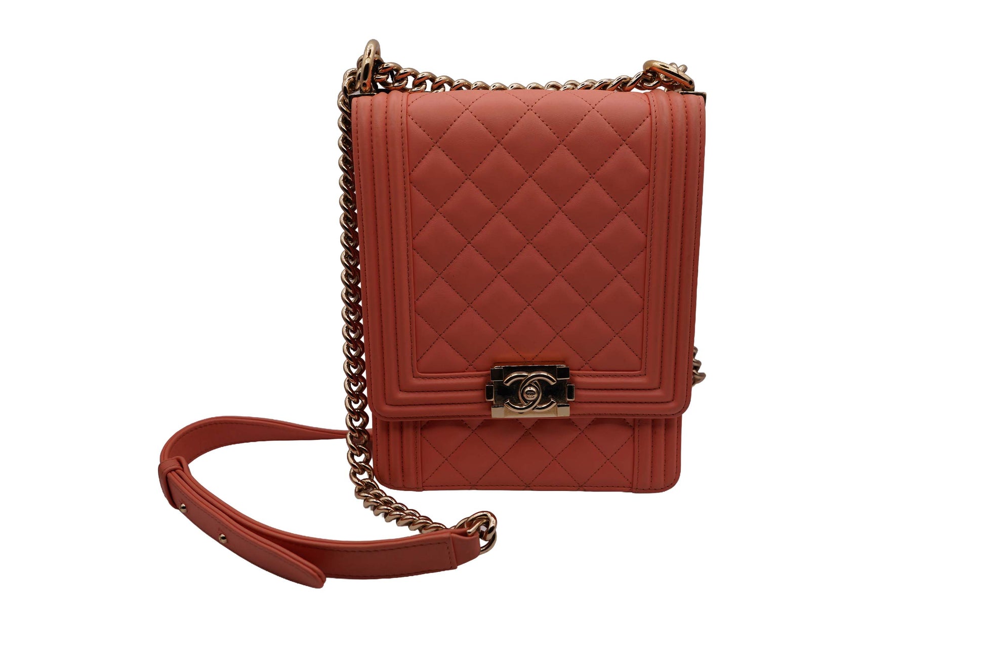 Chanel Coral Quillted Leather North South Boy Flap Bag