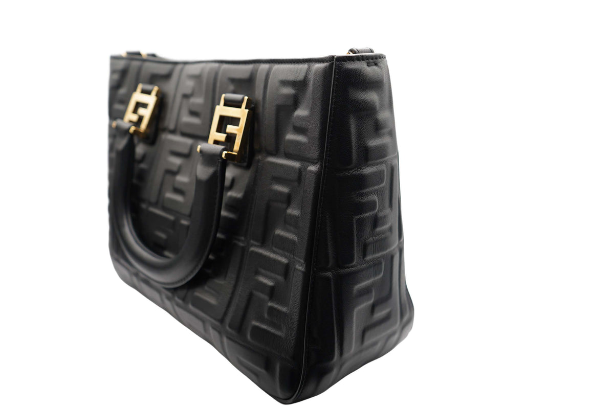Fendi Black 1974 FF Zucca Leather Tote Bag