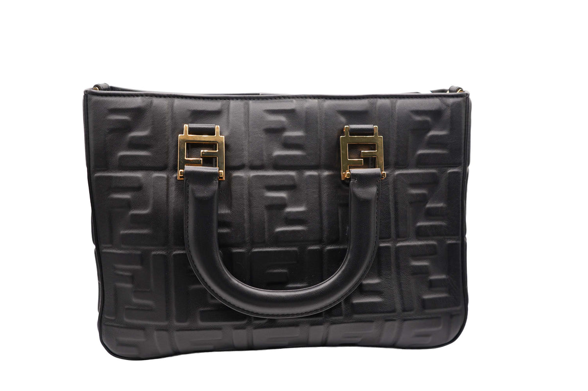 Fendi Black 1974 FF Zucca Leather Tote Bag
