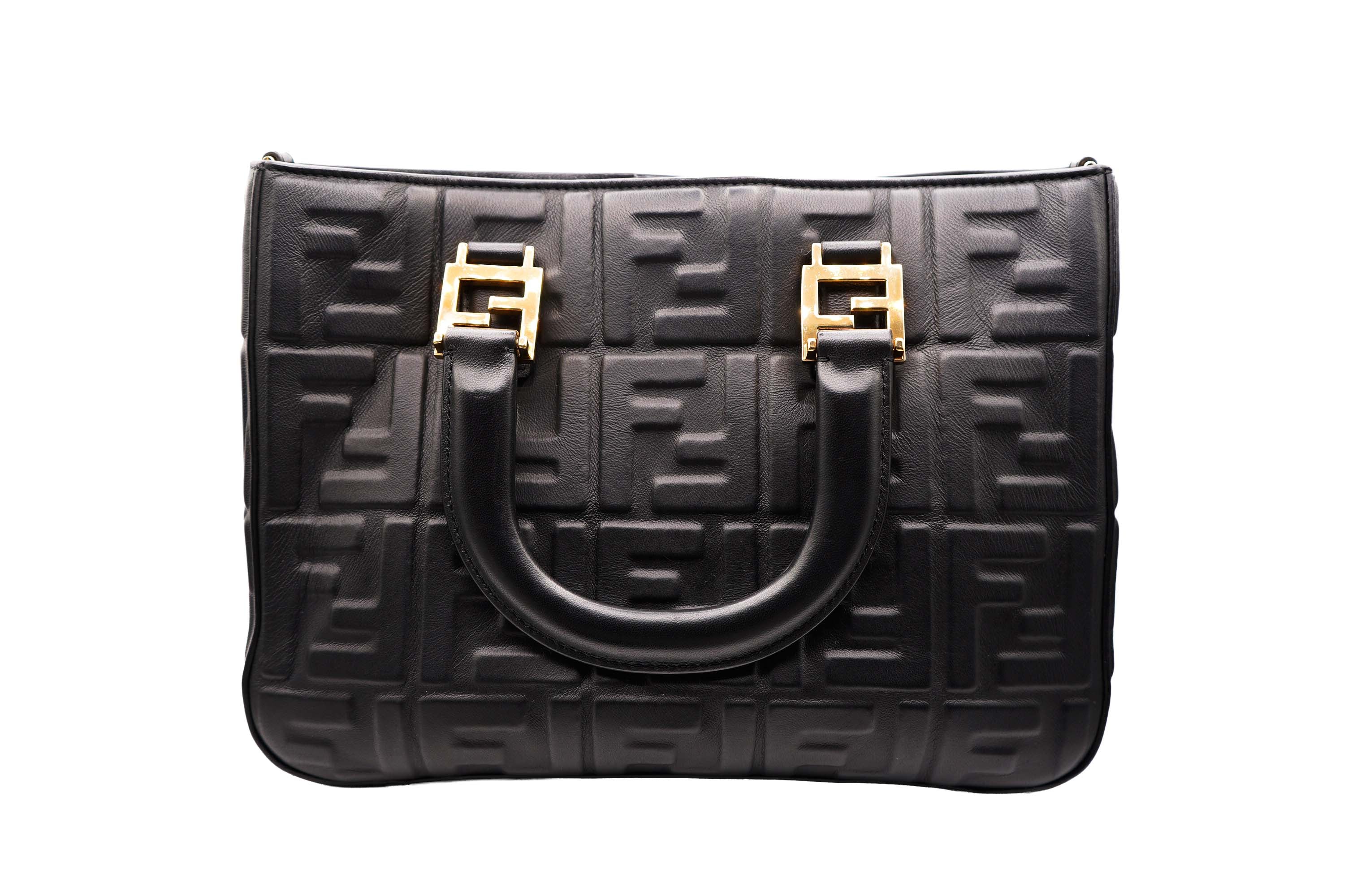 Fendi Black 1974 FF Zucca Leather Tote Bag
