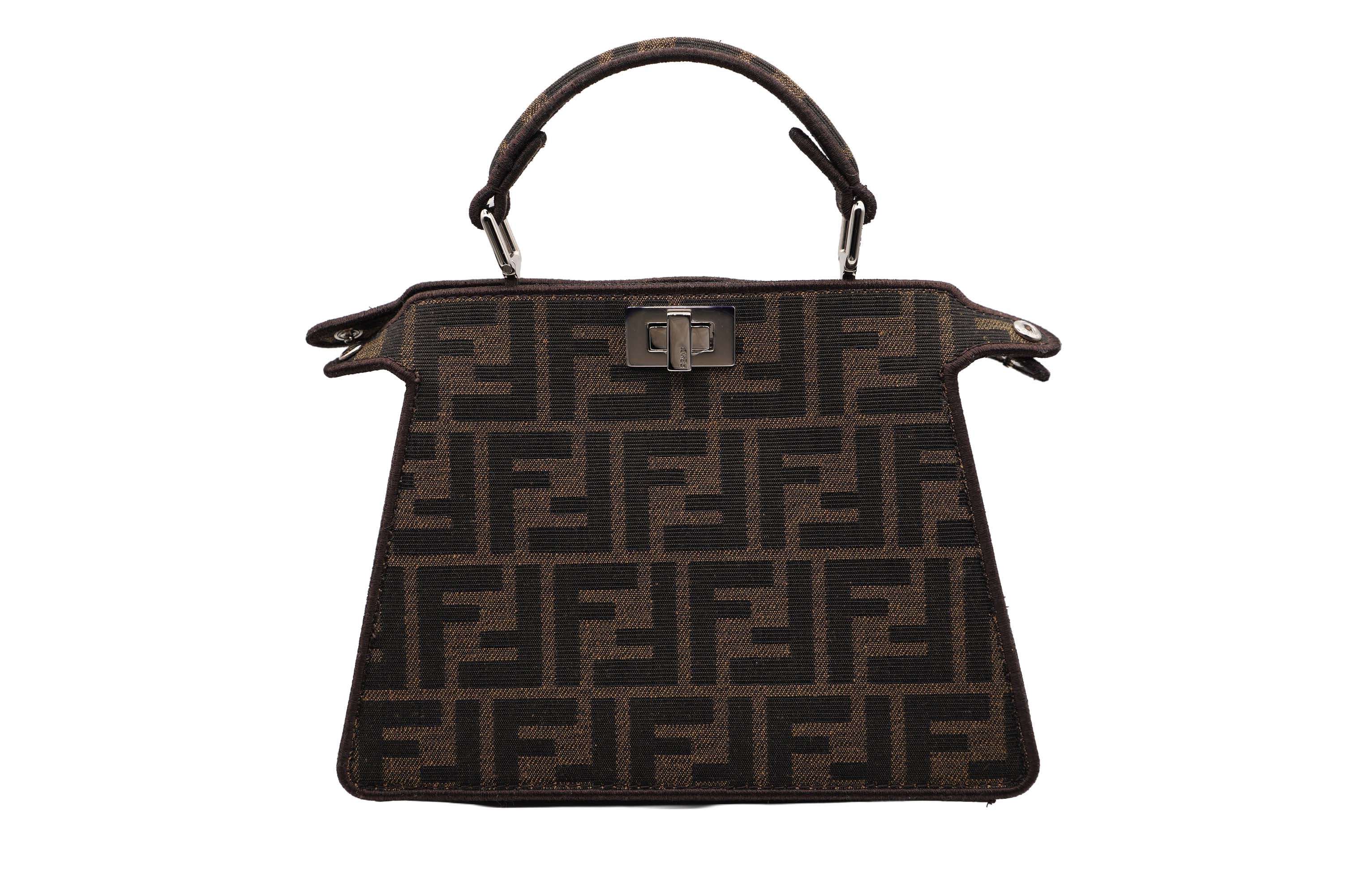 Fendi Peekaboo Mini Brown Zucca Canvas Crystal Embellished Top Handle