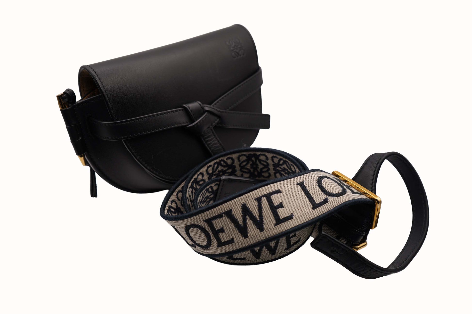 Loewe Black Mini Dual Gate Crossbody Bag W/ Guitar Strap